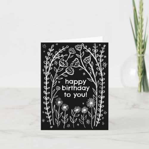 Happy Birthday Whimsical Floral Sketch Doodle  Card