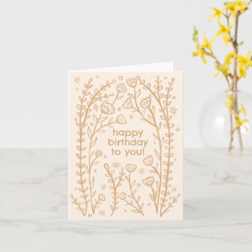 Happy Birthday Whimsical Floral Sketch Doodle Cute Card