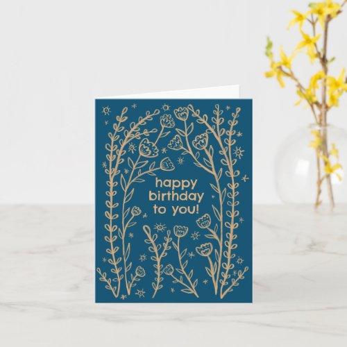 Happy Birthday Whimsical Floral Sketch Doodle Cute Card