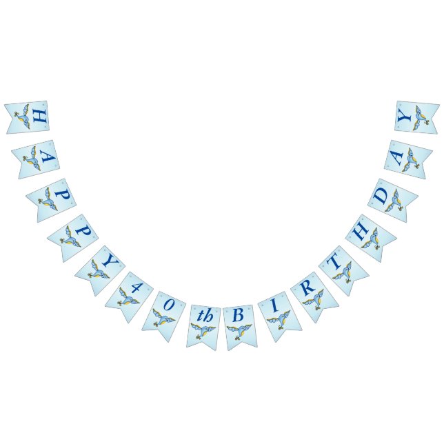 Happy Birthday Whimsical Flying Pretty Bluebird Bunting Flags (All)