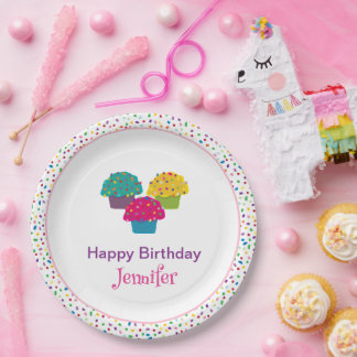 Happy Birthday Whimsical Frosted Cupcake  Paper Plates