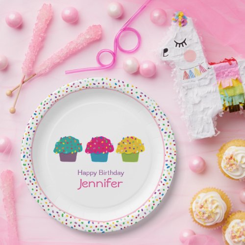 Happy Birthday Whimsical Frosted Cupcake  Paper Plates