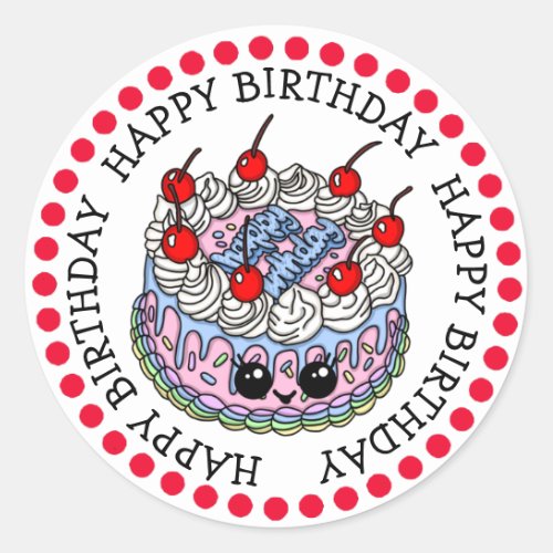 Happy Birthday Whimsical Hand drawn Cake  Classic Round Sticker