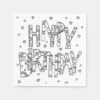 HAPPY BIRTHDAY WHITE & BLACK INK COLOR LOGO NAPKINS