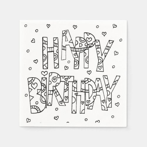 HAPPY BIRTHDAY WHITE  BLACK INK COLOR LOGO NAPKINS