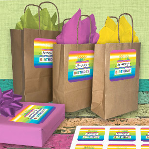 Happy Birthday White Cake Vibrant Colored Icing Square Sticker