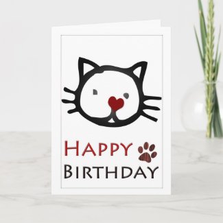 Happy Birthday White Cats Paws Card