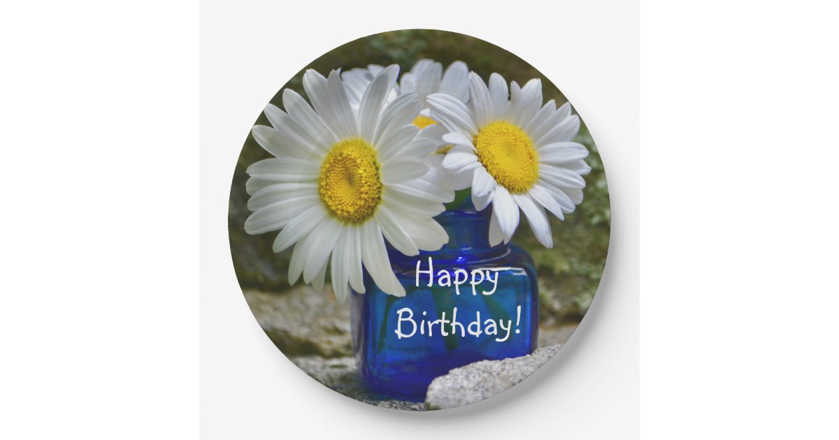 Happy Birthday White Daisy Paper Plates Zazzle