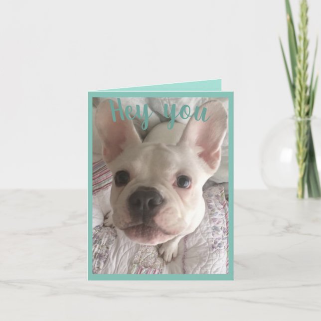 Happy birthday white French bulldog floral card (Front)
