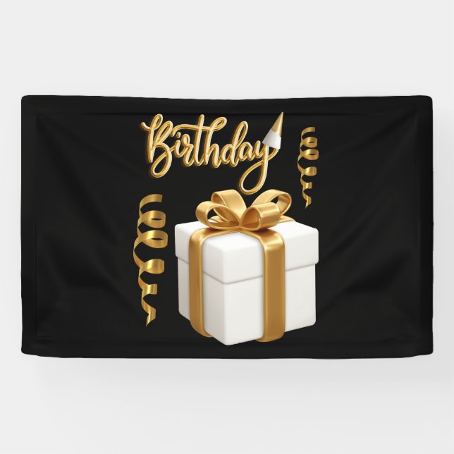Happy Birthday White Gold 2.5x4 Vinyl Banner (Horizontal)
