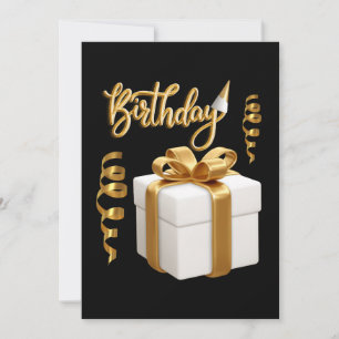 Happy Birthday White Gold Invitation