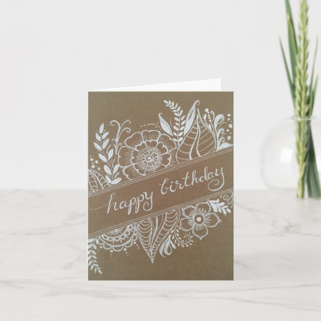 Happy birthday White on Brown flower design-blank  Card (Front)