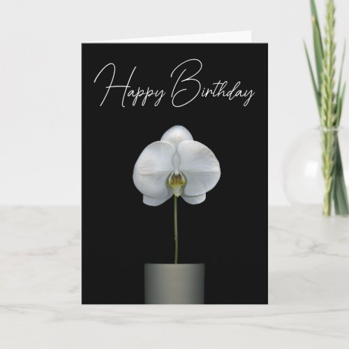 Happy Birthday  White Orchid Flower Card
