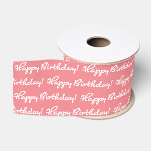 Happy Birthday! White Pattern Casual Script Grosgrain Ribbon