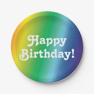 "Happy Birthday" white, pride lgbtq rainbow colors Paper Plates