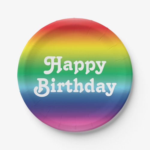 Happy Birthday white pride lgbtq rainbow flag Paper Plates