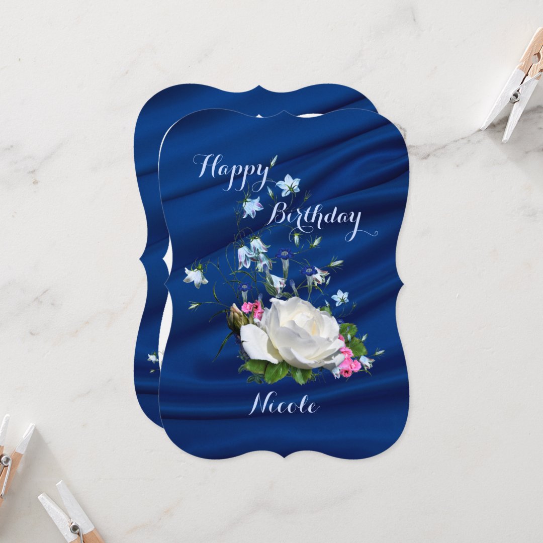 Happy Birthday White Rose, Daughter Custom Name Card Zazzle