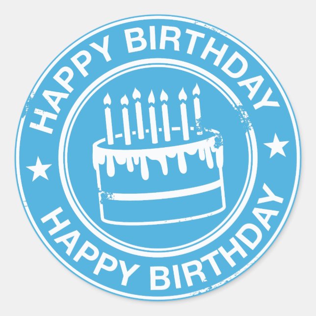 Happy Birthday -white rubber stamp effect- Classic Round Sticker (Front)
