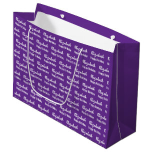Happy Birthday White Script Name Royal Purple Large Gift Bag