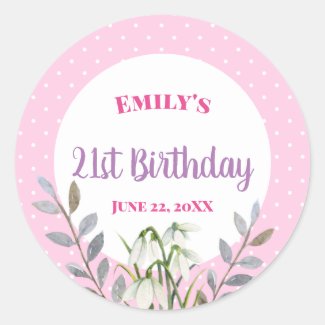 Happy Birthday White Snowdrops Pink Polka Dot
