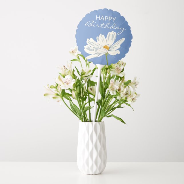 Happy Birthday White Summer Artistic Flower  Balloon (Vase)