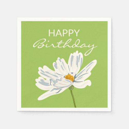 Happy Birthday White Summer Artistic Flower  Napkins