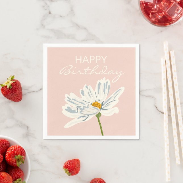 Happy Birthday White Summer Artistic Flower  Napkins (Insitu)