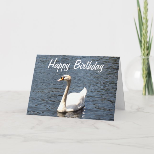 Happy Birthday white swan Card (Front)