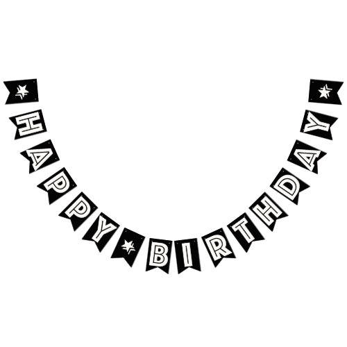 HAPPY BIRTHDAY â WHITE TEXT ON BLACK BACKGROUND BUNTING FLAGS