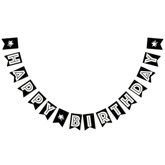 HAPPY BIRTHDAY ☆ WHITE TEXT ON BLACK BACKGROUND BUNTING FLAGS | Zazzle.com