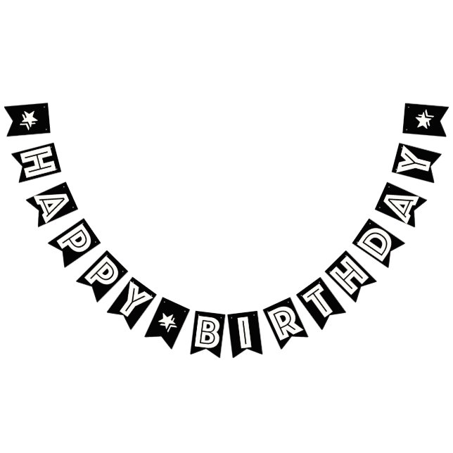 HAPPY BIRTHDAY ☆ WHITE TEXT ON BLACK BACKGROUND BUNTING FLAGS (All)