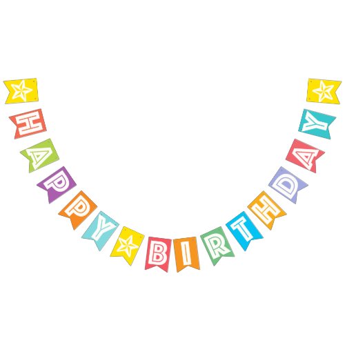 HAPPY BIRTHDAY â WHITE TEXT ON MULTICOLOR BKGD BUNTING FLAGS