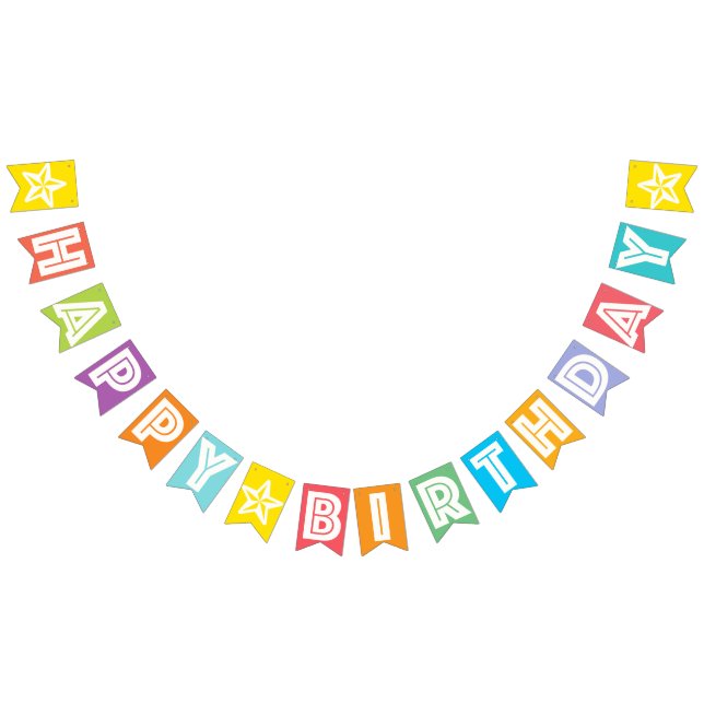 HAPPY BIRTHDAY ☆ WHITE TEXT ON MULTICOLOR BKGD BUNTING FLAGS (All)