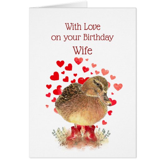 Happy Birthday Wife Cute Duck Red Boots (Front)