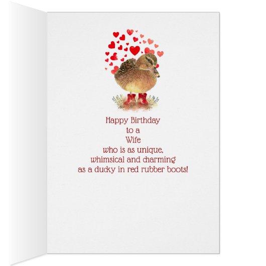 Happy Birthday Wife Cute Duck Red Boots (Inside (Right))
