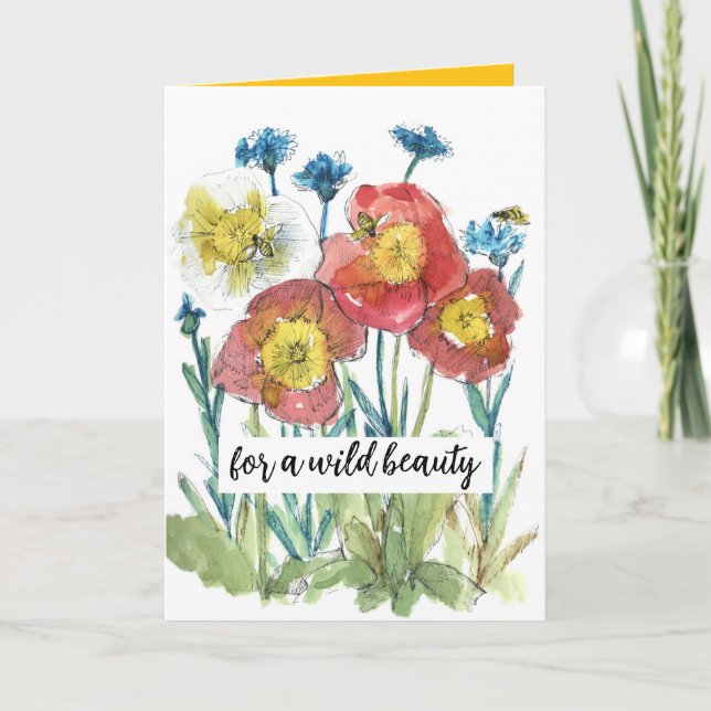 Happy Birthday Wild Beauty Honeybees Poppies Card (Front)