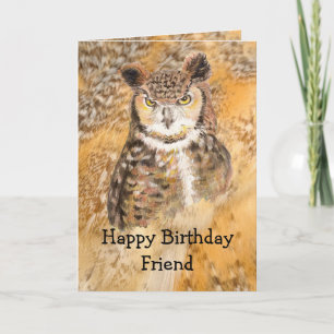 Happy Birthday Wild & Crazy Friend Watercolor Owl Card