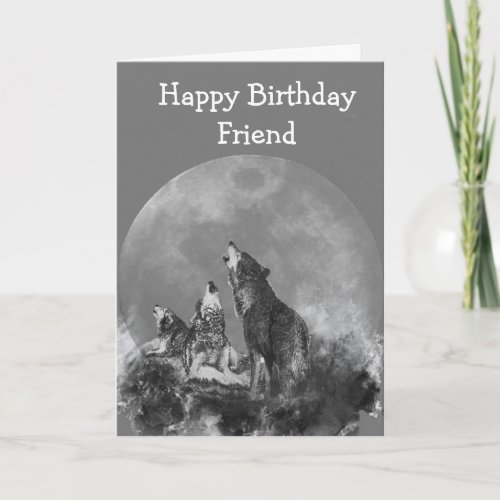 Happy Birthday Wild  Crazy Friend Watercolor Wolf Card