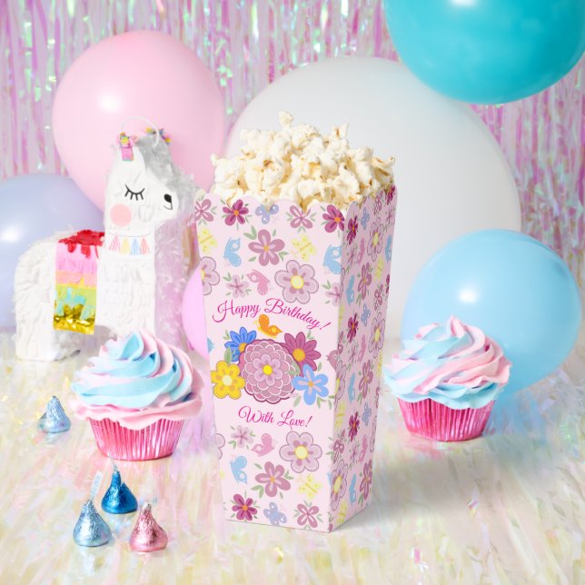 Happy Birthday Wild Flowers Garden Birds Pattern Favor Boxes (Party)