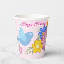 Happy Birthday Wild Flowers Garden Birds Pattern