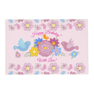 Happy Birthday Wild Flowers Garden Birds Pattern Placemat