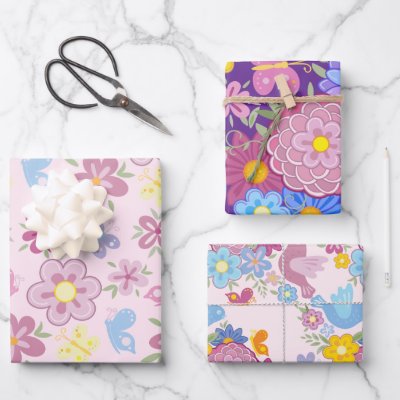 Happy Birthday Wild Flowers Garden Boho Pattern Wrapping Paper Sheets