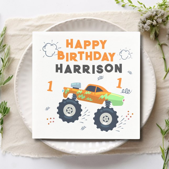 Happy Birthday Wild One Monster Car Trucks Napkins (Creator Uploaded)