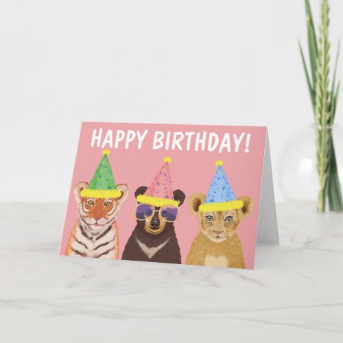 Happy Birthday Wild Party Animals Illustration   Card