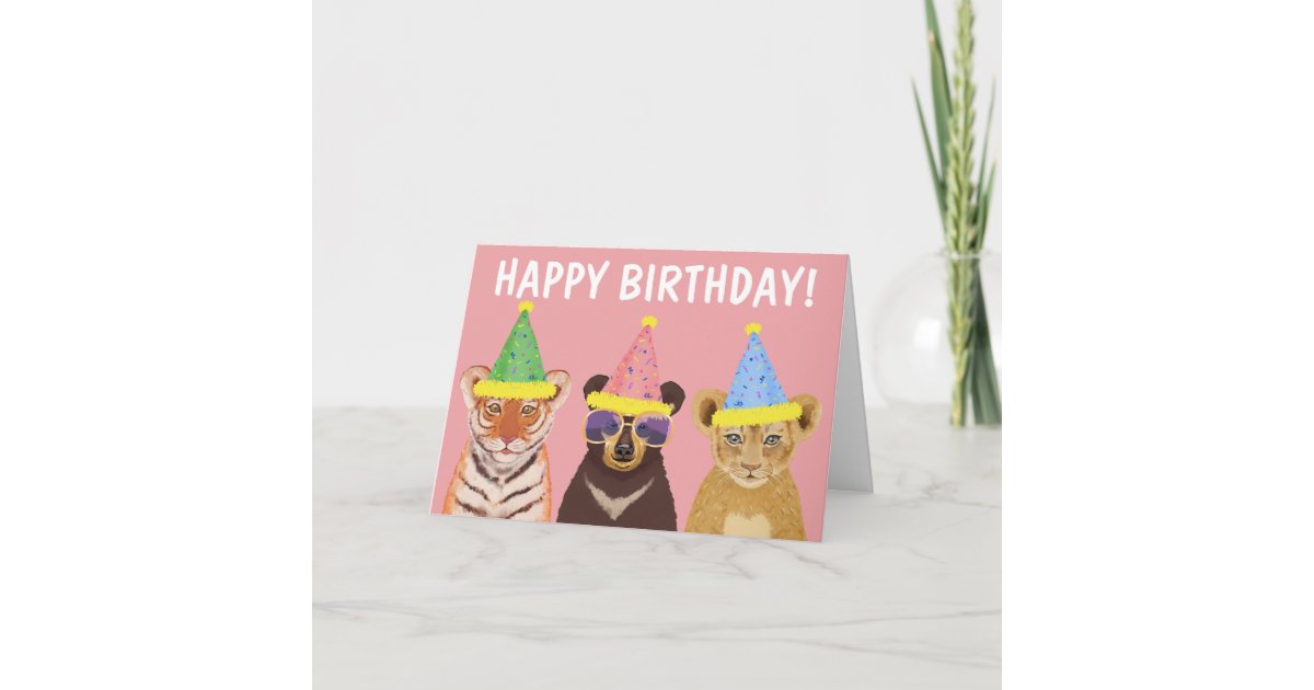 Happy Birthday Wild Party Animals Illustration Card | Zazzle