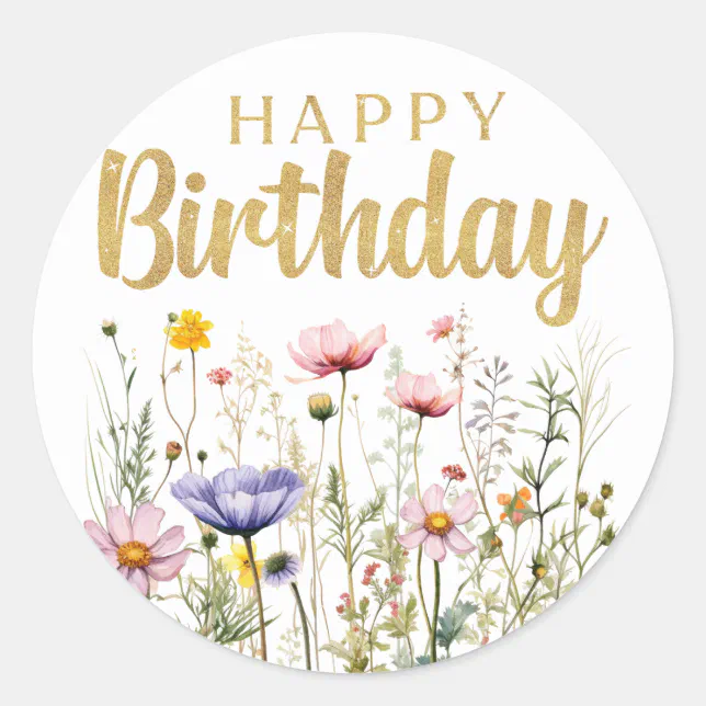 Happy Birthday Wildflower Simple Classic Sticker | Zazzle