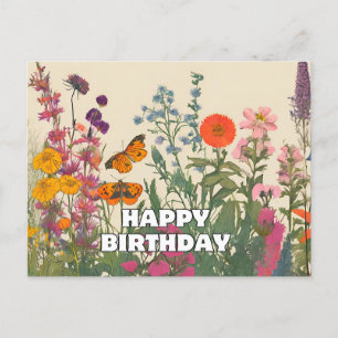 Happy Birthday Wildflowers, Butterflies  Postcard