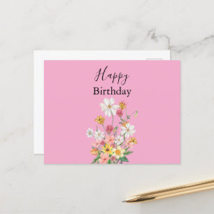 Happy Birthday Wildflowers Pink Postcard