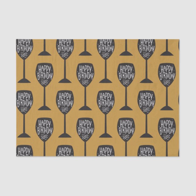 HAPPY BIRTHDAY WINE GLASS Modern Custom Party Tissue Paper (Front)