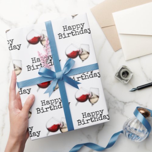 Happy Birthday Wine Toast On White Wrapping Paper